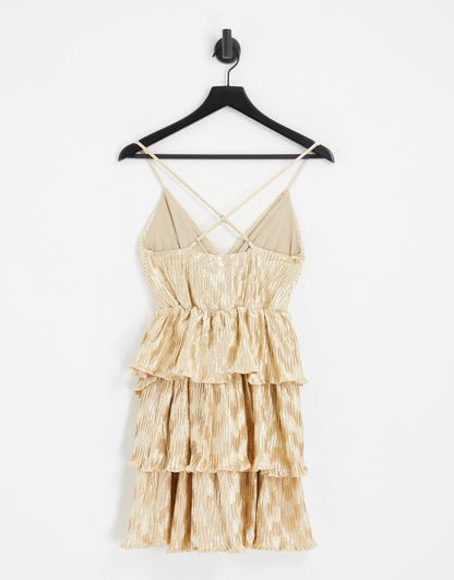 Miss Selfridge strappy pleated rara mini dress in gold