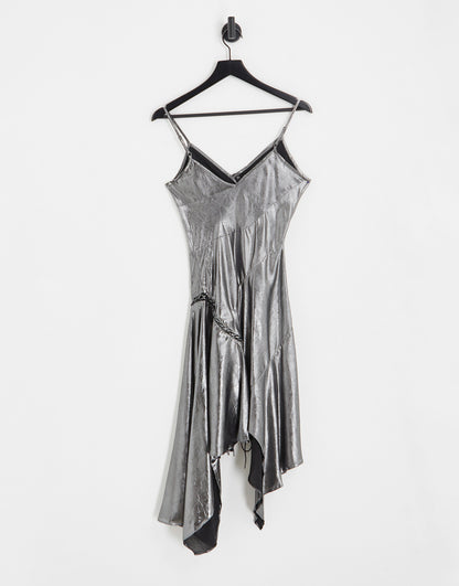 Topshop asymmetric lace up midi slip dress in silver