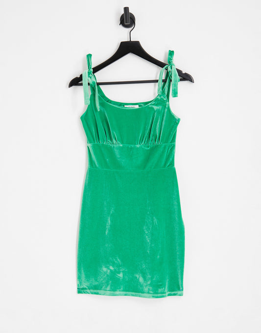 The Frolic bow detail velvet mini dress in emerald green