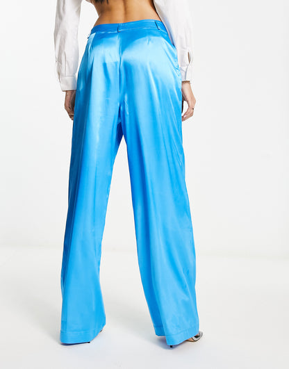 Miss Selfridge satin trouser with drop waistband co-ord in blue