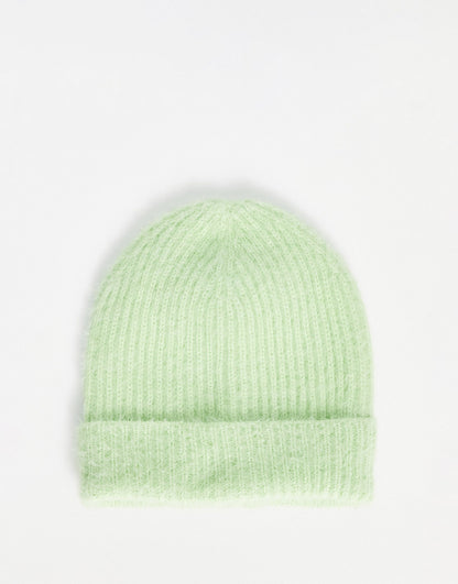 ASOS DESIGN fluffy knit beanie in lime green