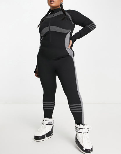 ASOS 4505 Curve all in one base layer with 1/2 zip and contouring detail in black