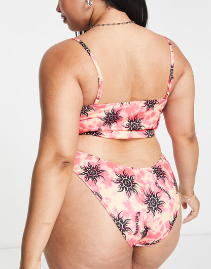 COLLUSION Plus tie dye sun print bikini bottom in pink