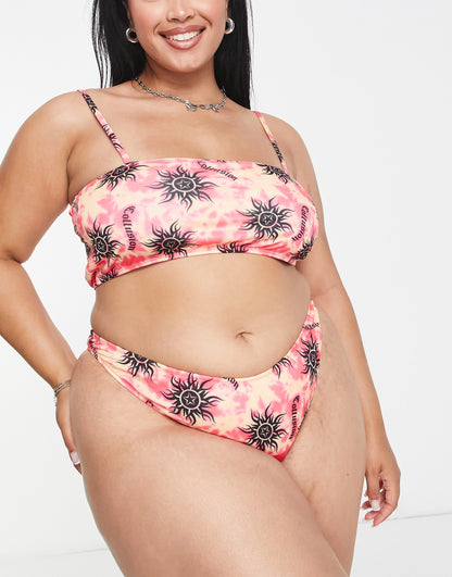 COLLUSION Plus tie dye sun print bikini bottom in pink