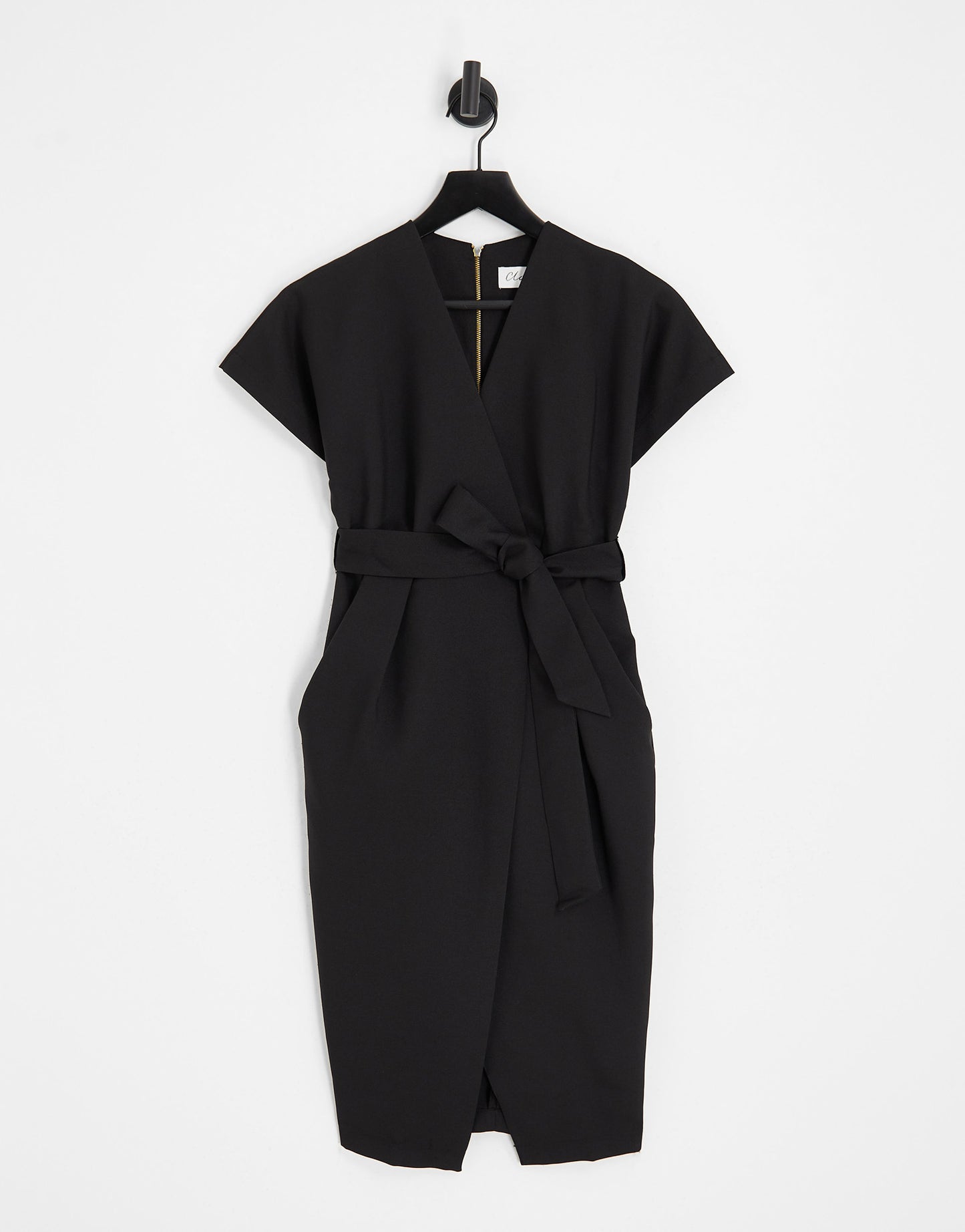 Closet London Petite kimono wrap dress in black