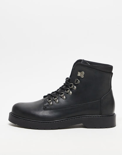 Selected Homme leather lace up boots in black