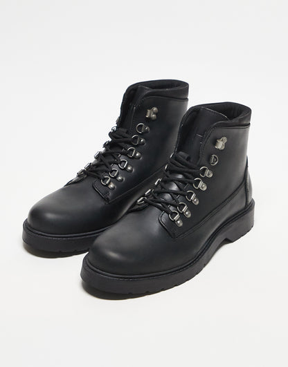 Selected Homme leather lace up boots in black