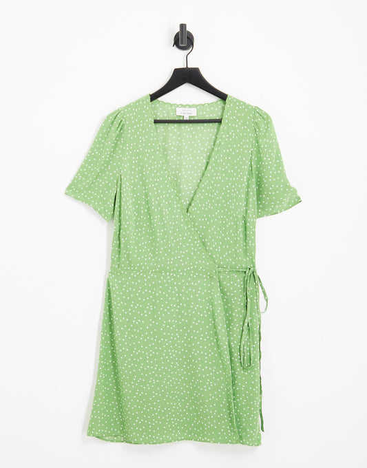 & Other Stories wrap mini dress in green spot print