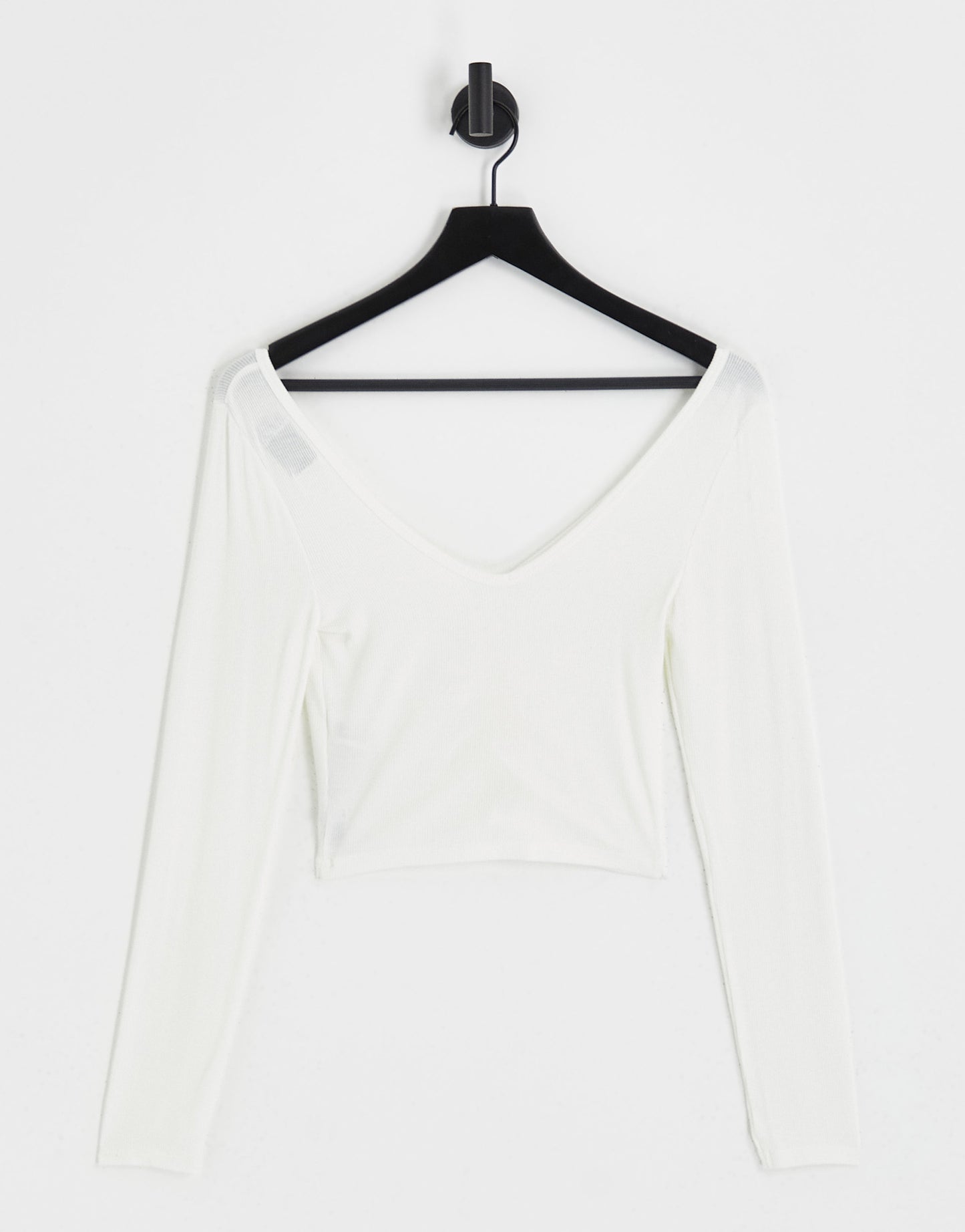 ASOS DESIGN ruched v front and back crop top in white