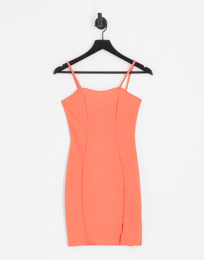 Flounce London bodycon strappy dress in coral