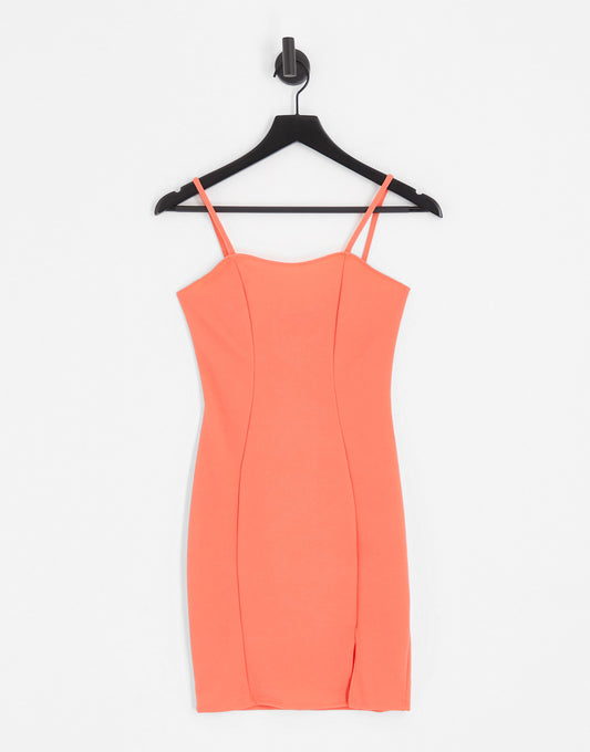 Flounce London bodycon strappy dress in coral