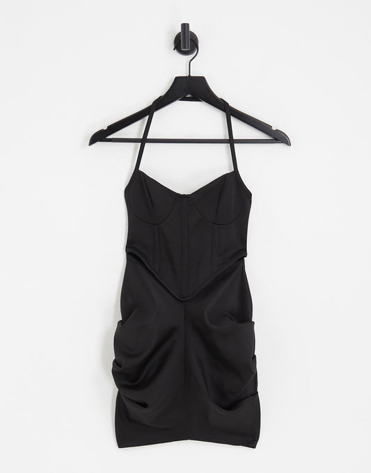 ASOS DESIGN Petite halter corset mini dress in black