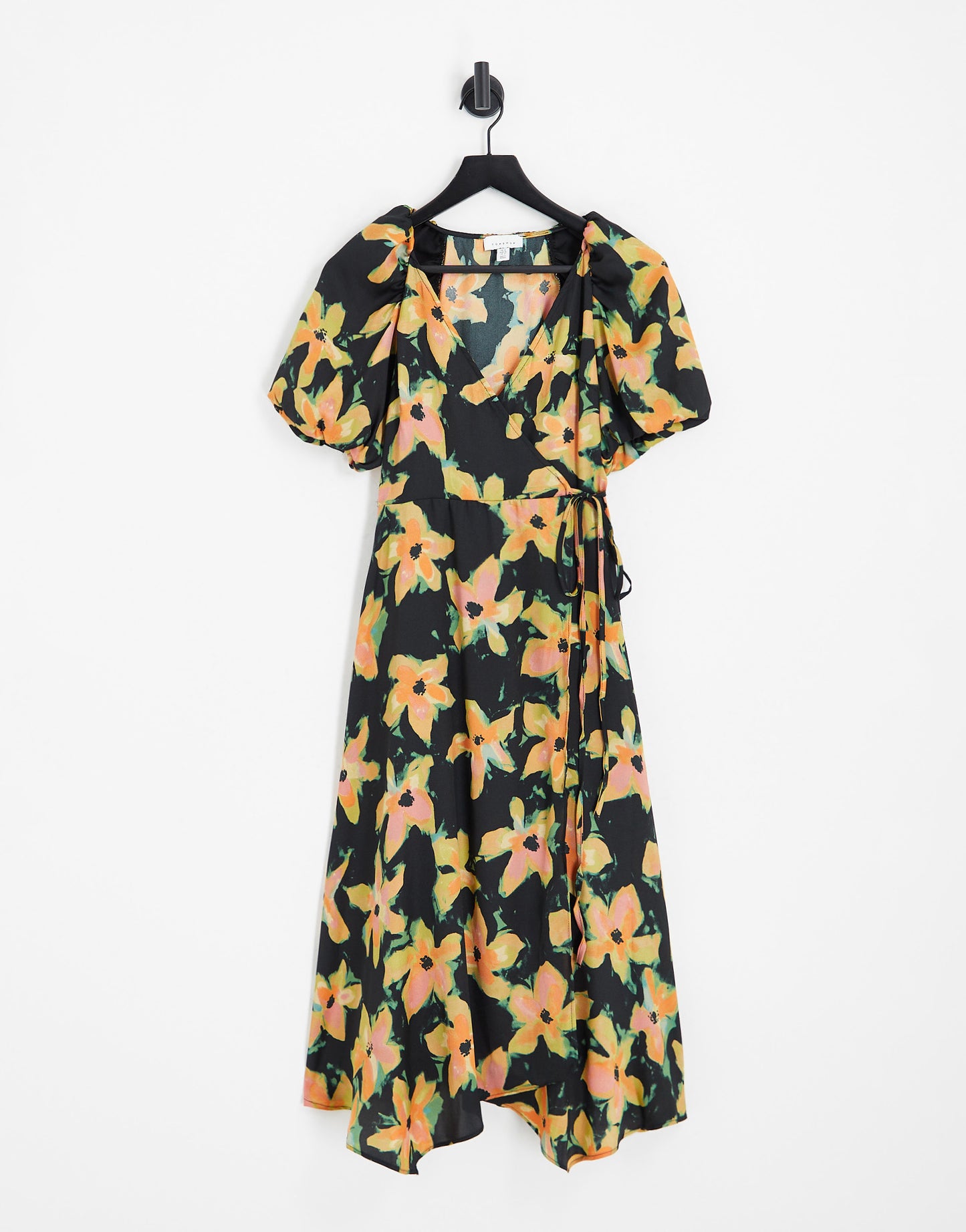 Topshop  wrap detail midi dress in floral print