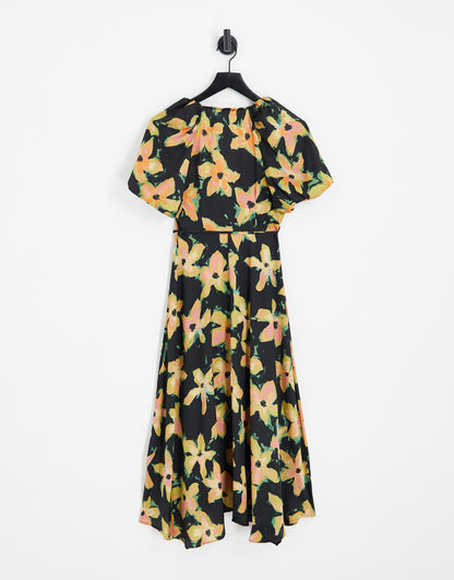 Topshop  wrap detail midi dress in floral print