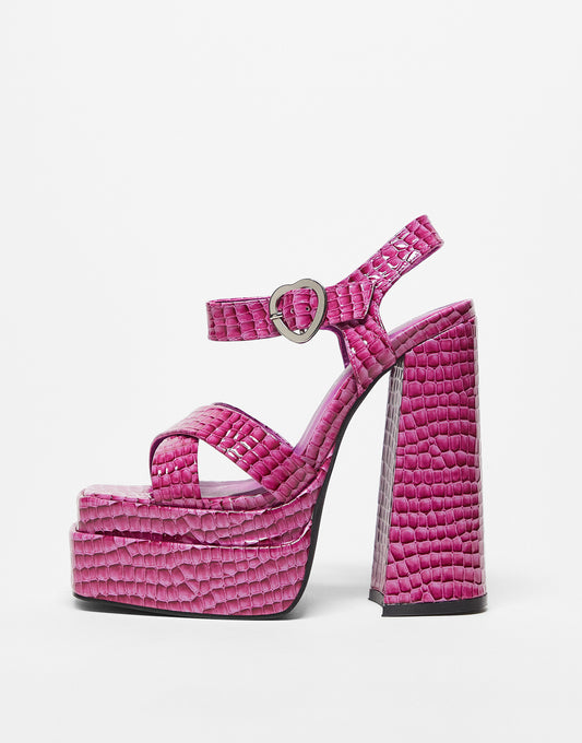 Daisy Street Exclusive platform heel sandals with heart shaped buckle in purple