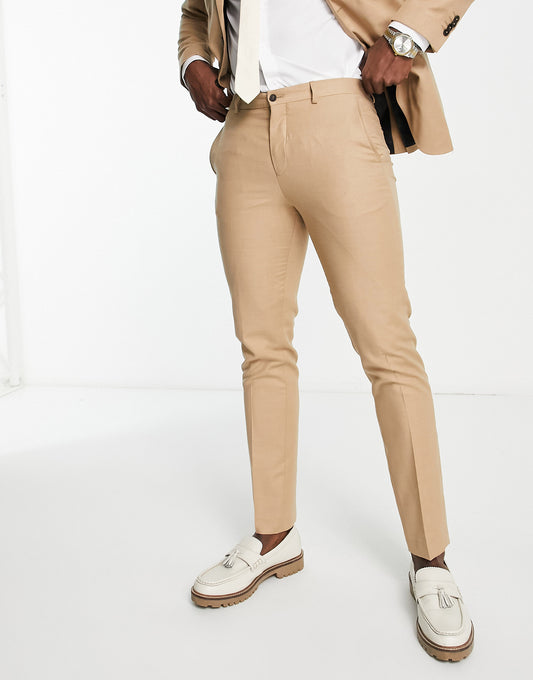 Jack & Jones Premium super slim suit trouser in sand