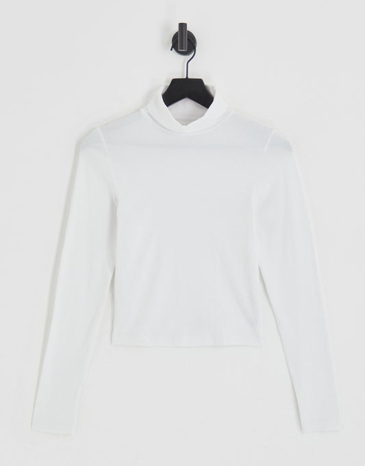 COLLUSION long sleeve roll neck top in white