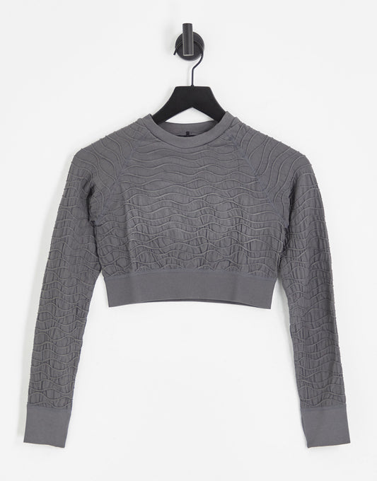 HIIT seamless long sleeve crop top in textured charcoal