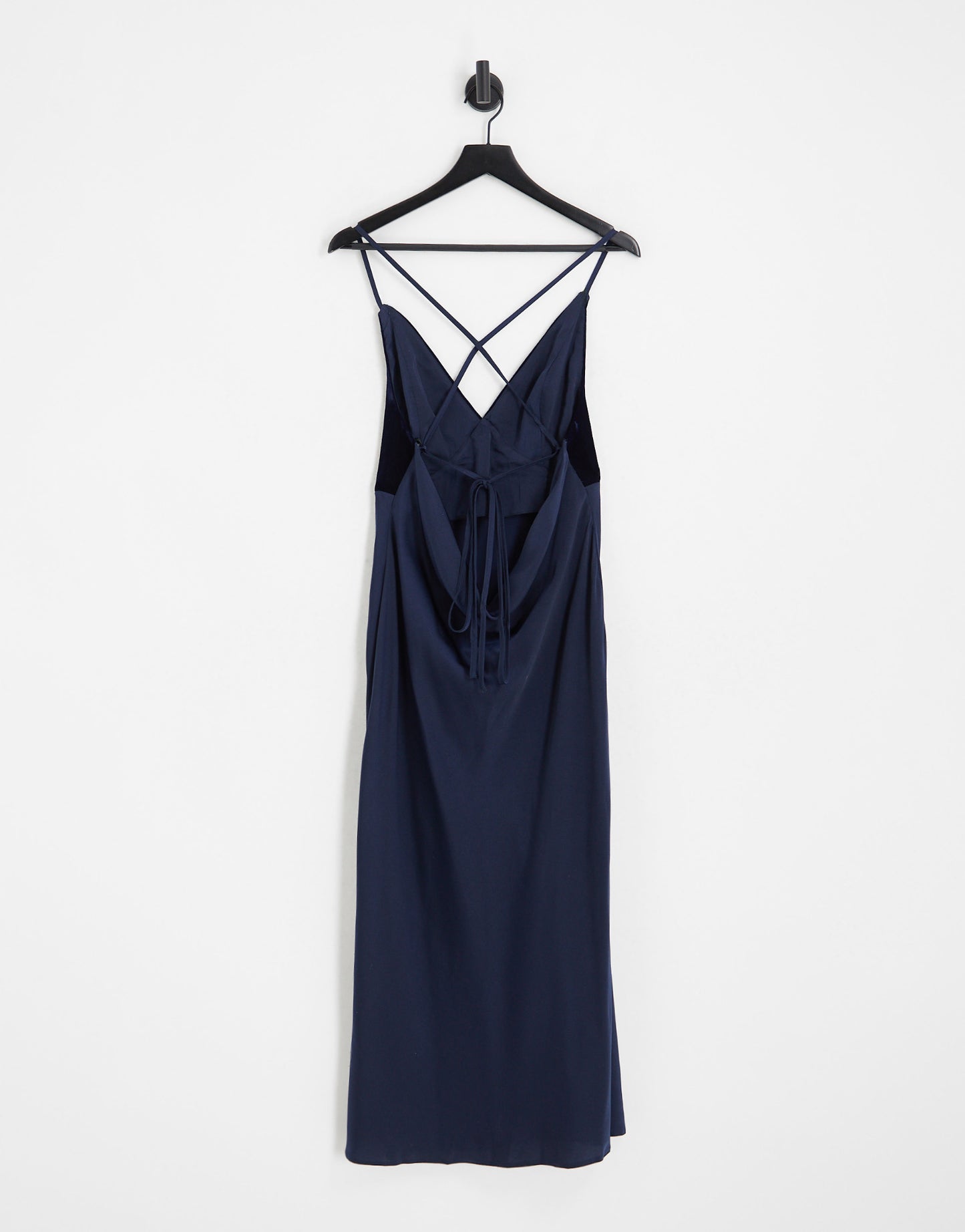 ASOS DESIGN Tall satin midi slip dress with velvet bodice detail in Navy