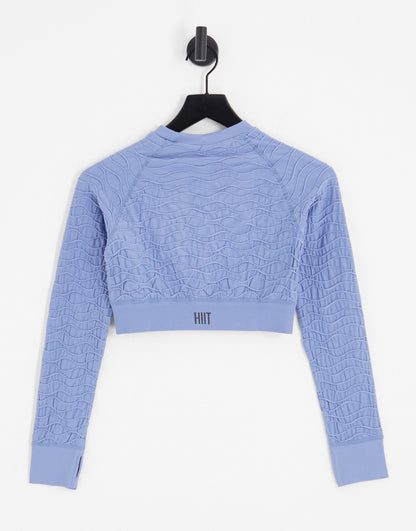 HIIT seamless long sleeve crop top in textured dusky blue