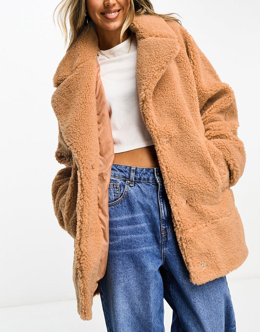 ASOS DESIGN oversized borg coat in burnt orange