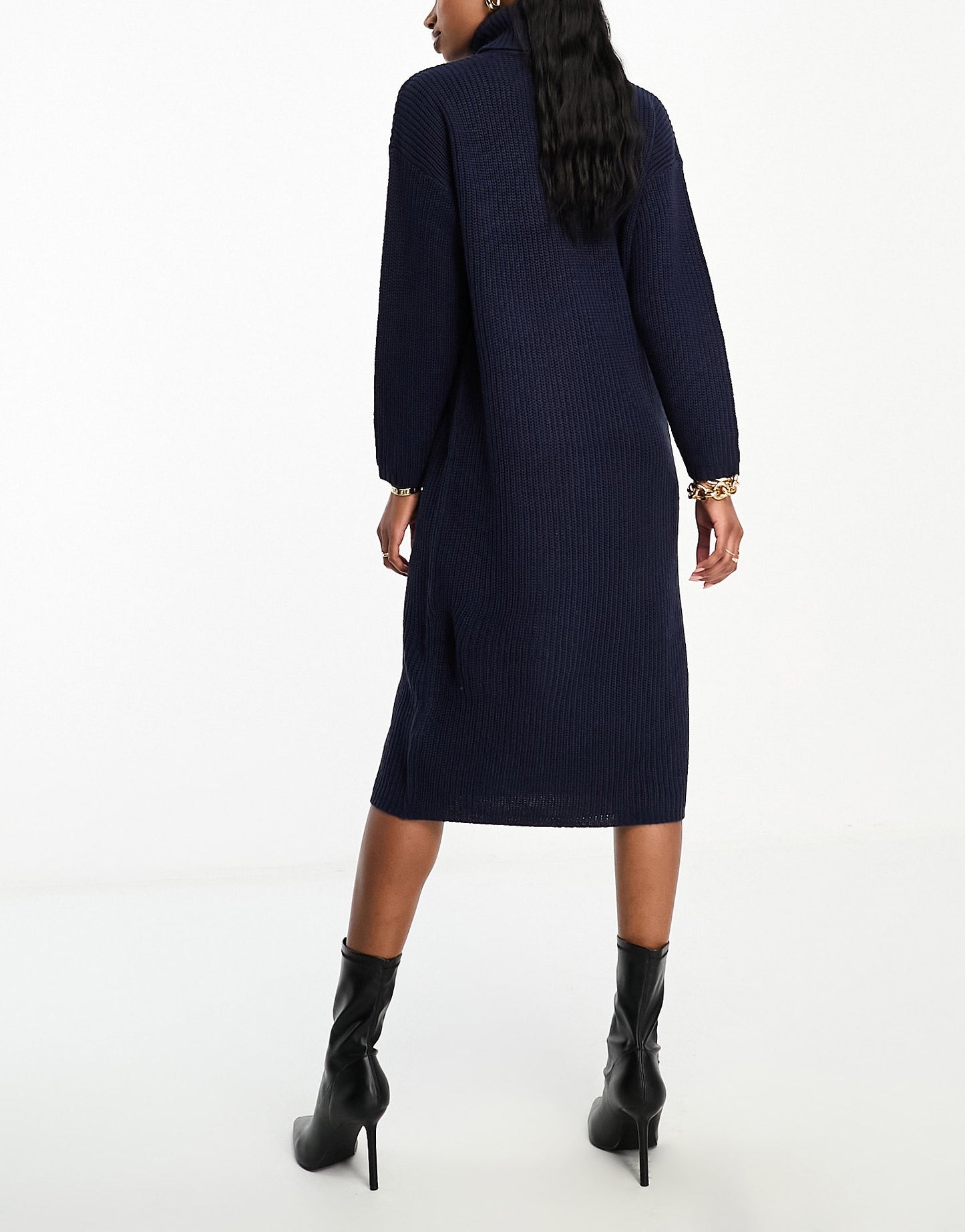 Brave Soul Emma roll neck knitted maxi dress in navy