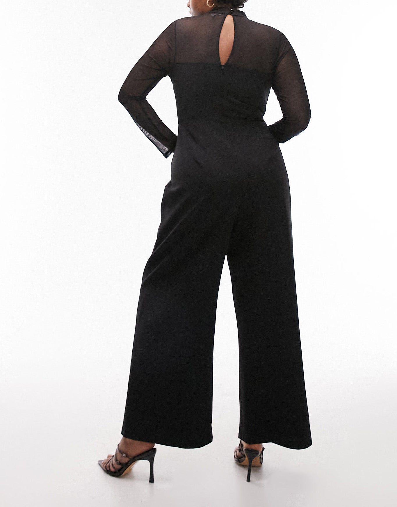 Topshop Curve mesh bra detail wide leg jumpsuit in black