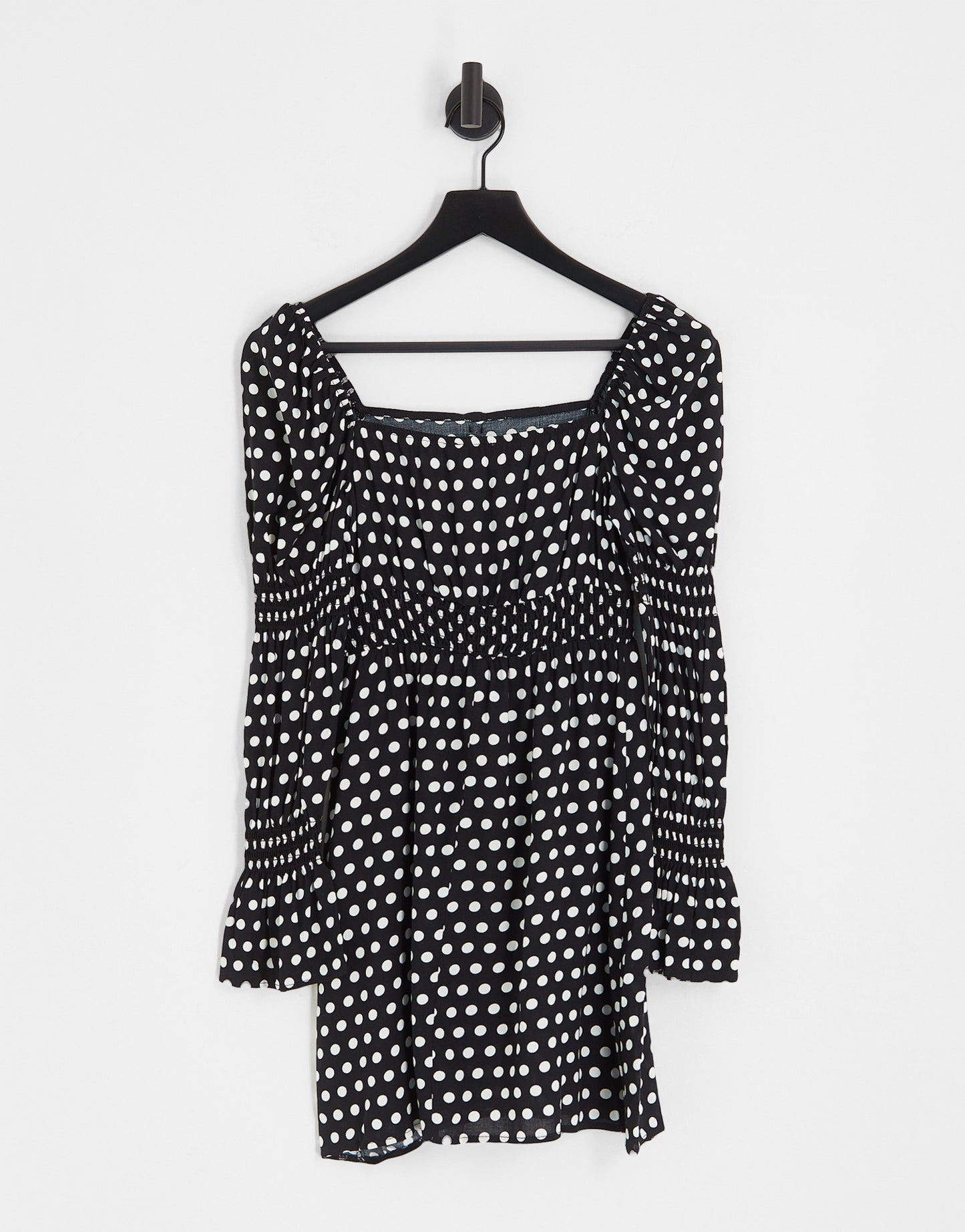 Miss Selfridge shirred waist bow detail mini dress in polka dot