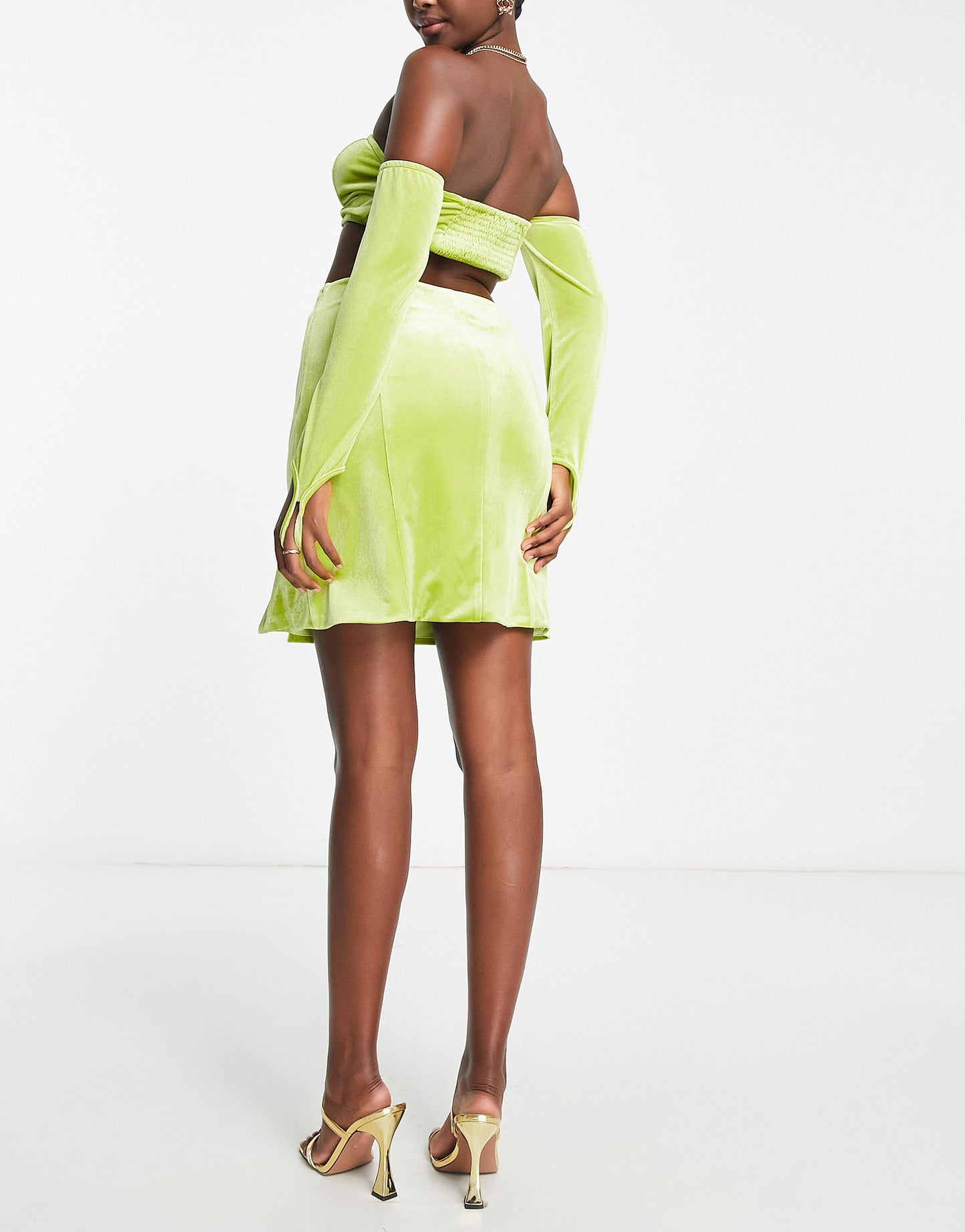 Collective the Label exclusive split mini skirt co-ord in lime