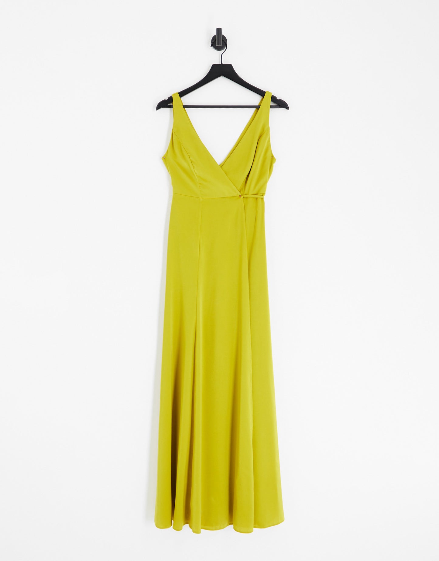 ASOS DESIGN satin wrap maxi dress with self tie waist in gold