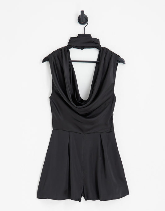 First Distraction the label cowl neck playsuit in black