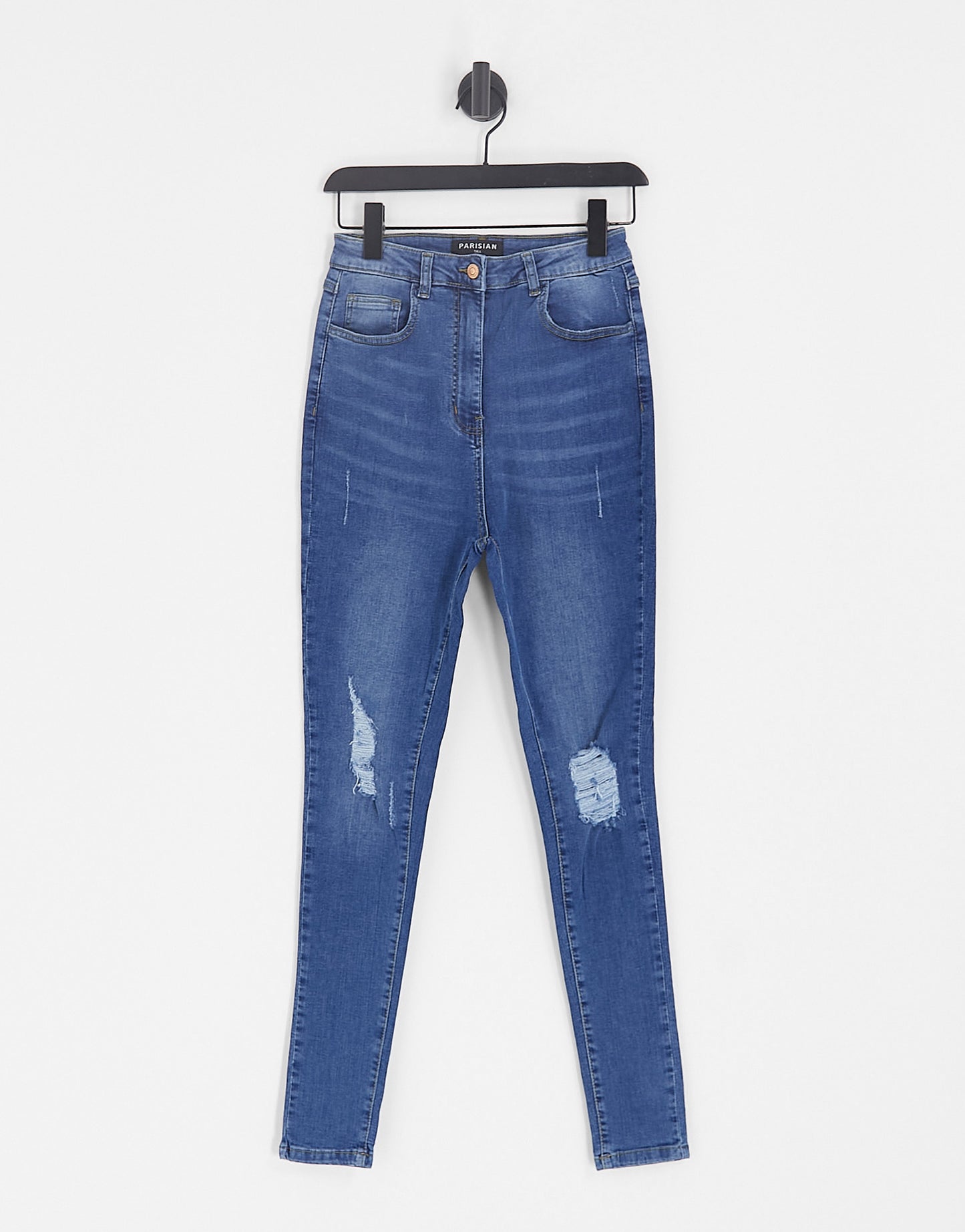 Parisian Tall skinny jeans with rips in mid wash blue