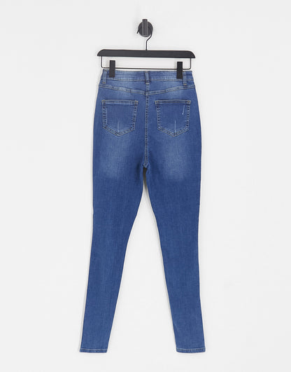 Parisian Tall skinny jeans with rips in mid wash blue