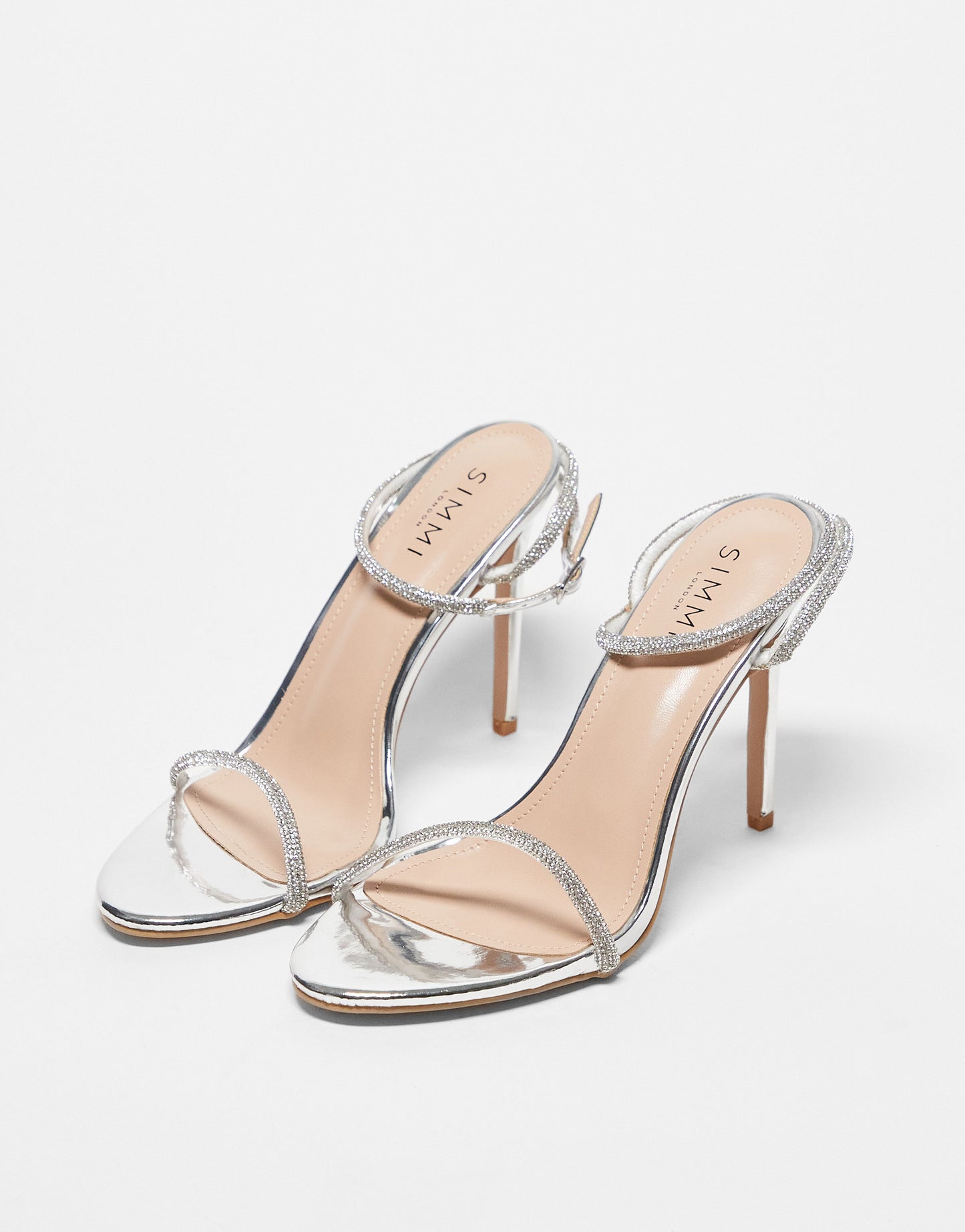 Simmi London Wide Fit Samia barely there embellished sandals in silver