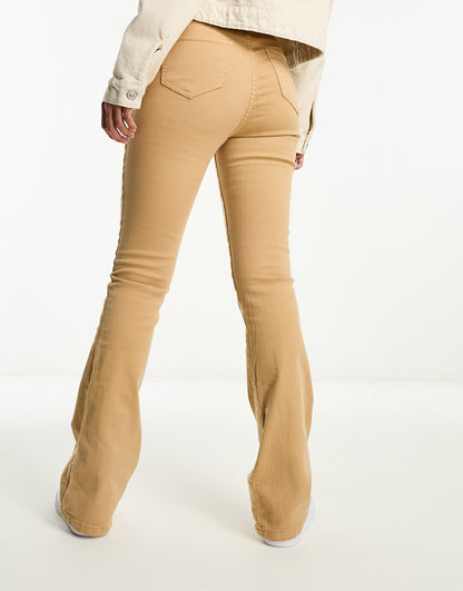 DTT Bianca high waisted wide leg disco jeans in camel