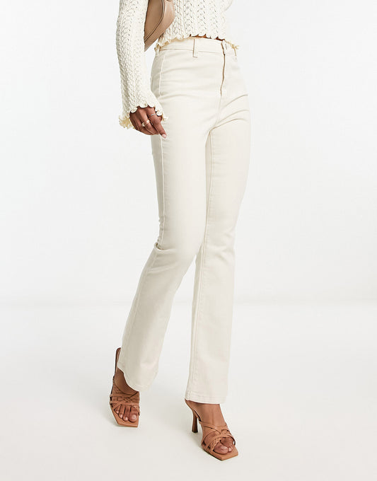 DTT Bianca high waisted wide leg disco jeans in ecru