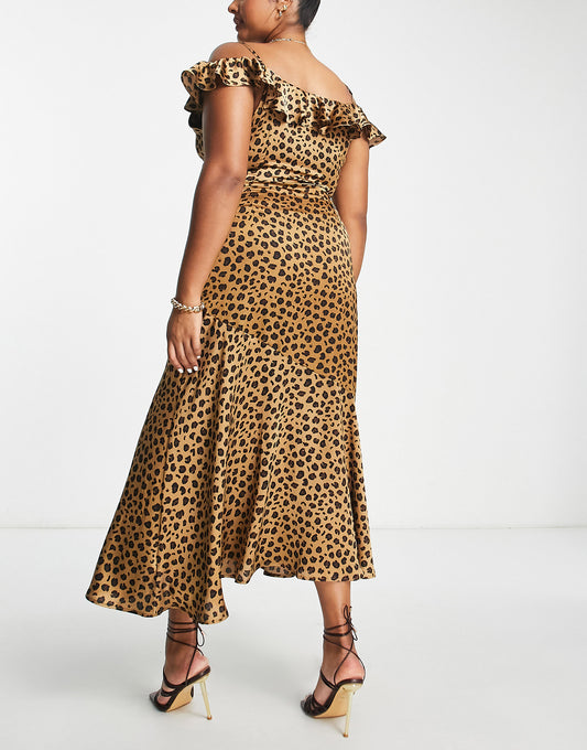 Never Fully Dressed Plus frill sleeve cut-out maxi dress in leopard