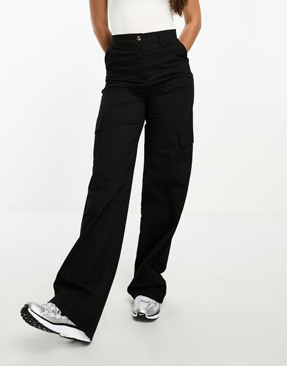 DTT Tall Del high waisted cargo trousers in black