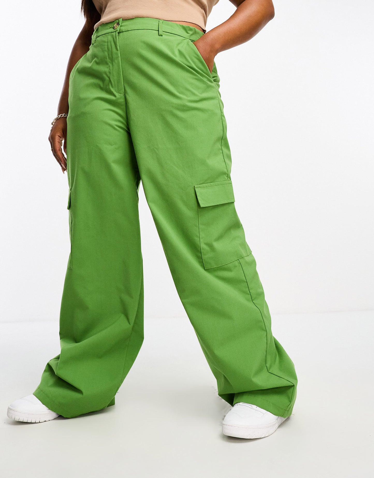 DTT Plus Del high waisted cargo trousers in green