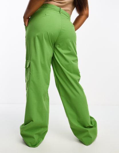 DTT Plus Del high waisted cargo trousers in green