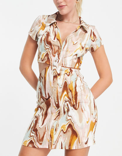 Gilli cut out shirt dress in marble print