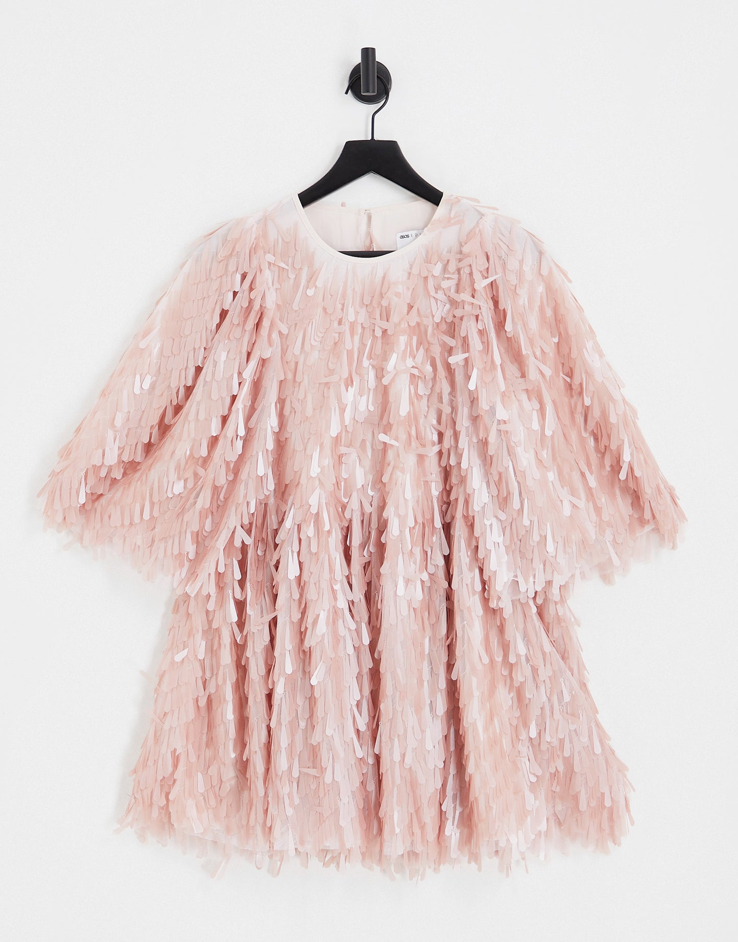 ASOS EDITION puff sleeve mini dress with teardrop embellishment in blush