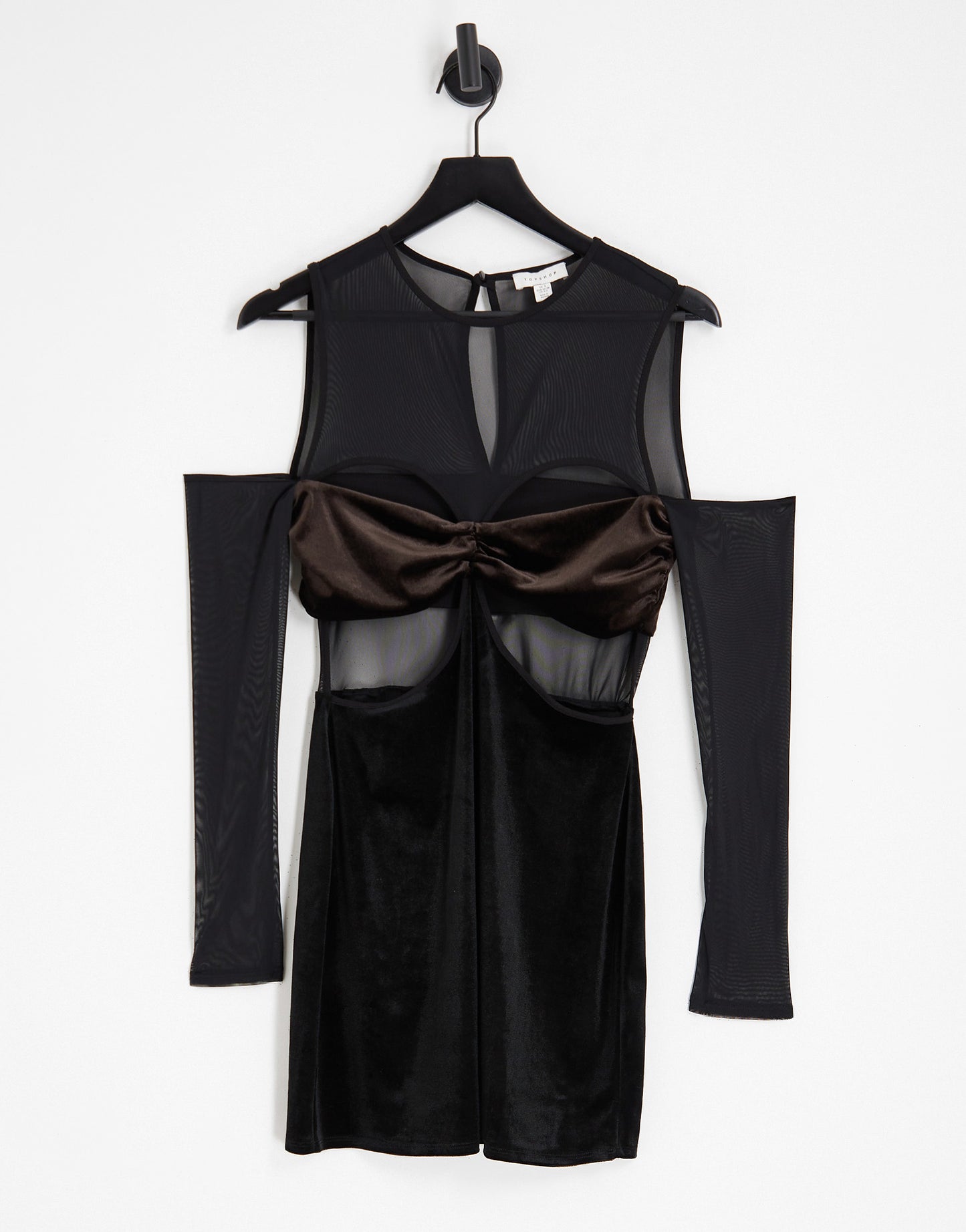 Topshop crushed velvet bralet mesh midi dress in black