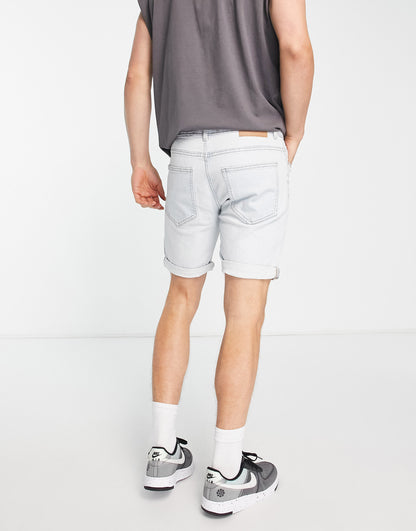 Pull&Bear slim denim shorts in blue