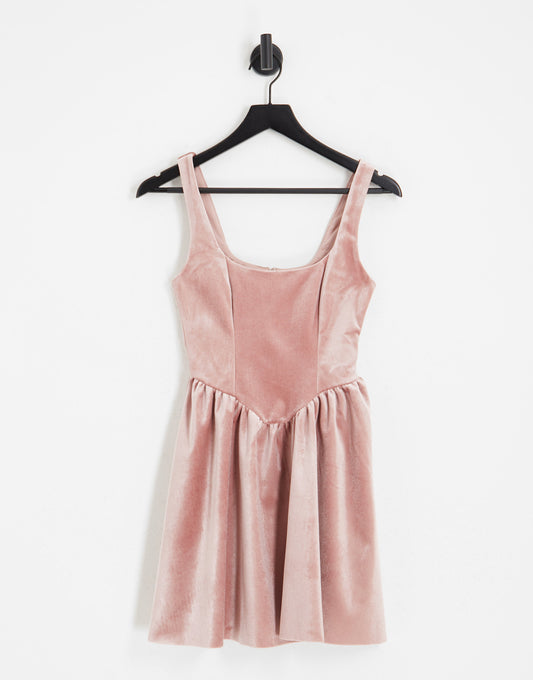 Miss Selfridge velvet corset prom mini dress in blush