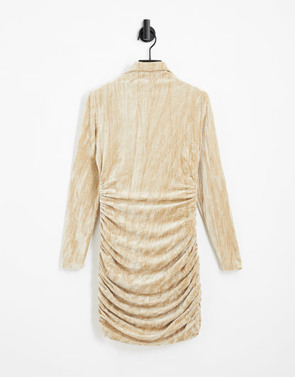 Aria Cove crushed velvet high neck mini dress in gold