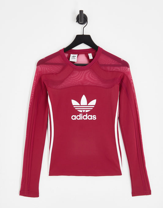 adidas Originals 'centre stage' mesh asymmetric top in maroon