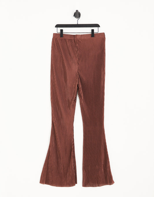 Lola May Plus plisse flare leg trousers co-ord in chocolate brown