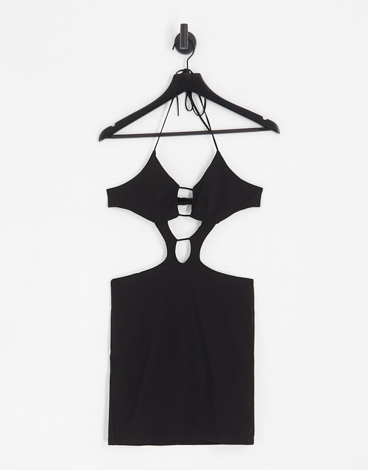 ASYOU cut out detail halter mini dress in black