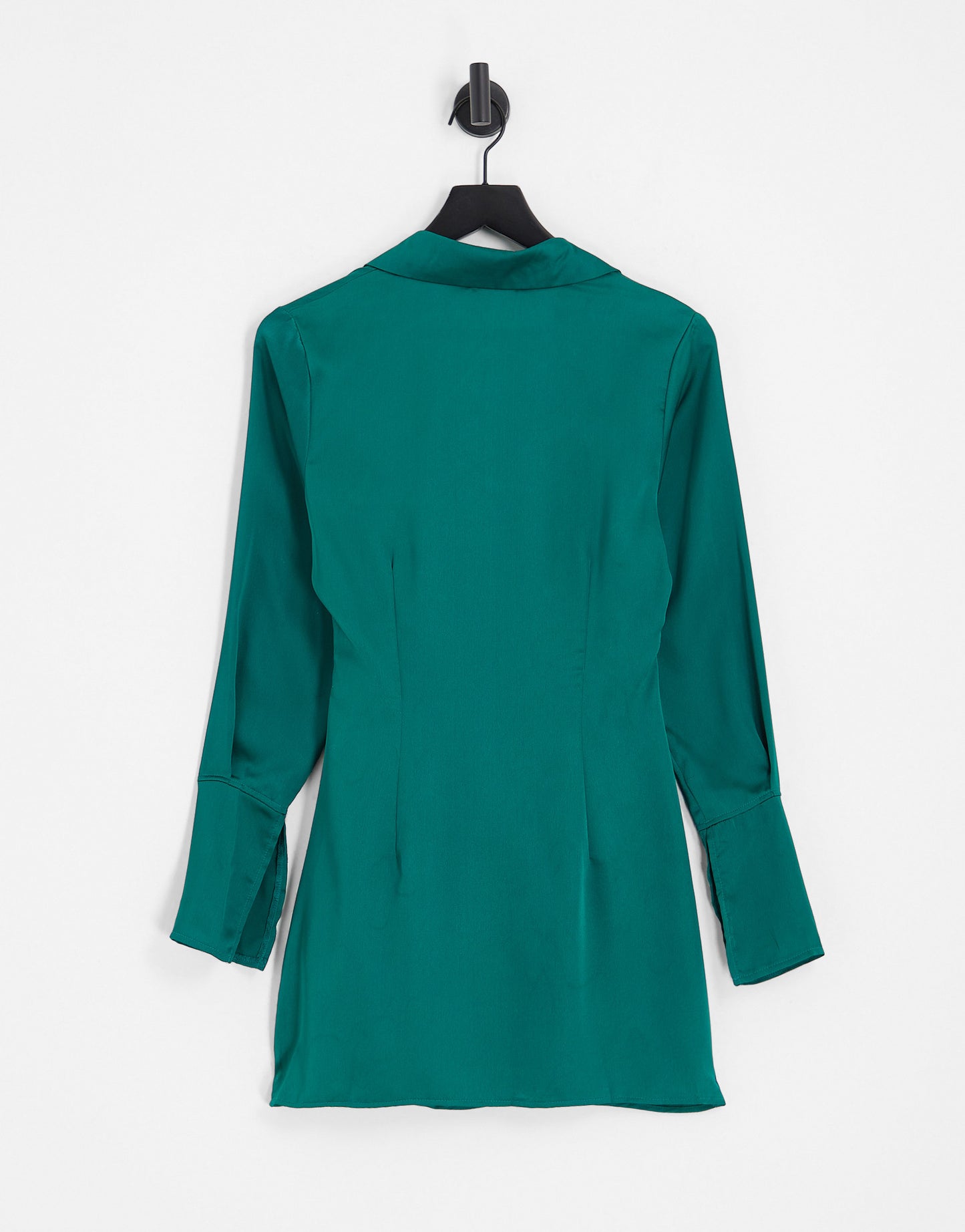 Public Desire x Paris Artiste Exclusive satin wrap shirt dress with split sleeve detail in emerald green